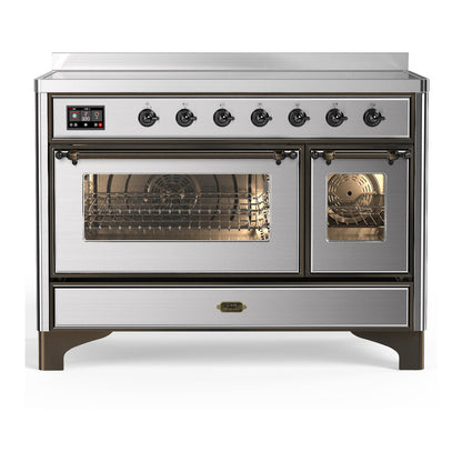 ILVE Majestic III 48-Inch Induction Range with 6 Induction Elements, 5.02 cu. ft. Oven, Stainless Steel with Burnished Trim, Triple Glass Door, UMIB48NR3SSB