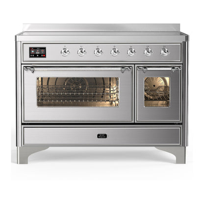 ILVE Majestic III 48-Inch Induction Range with 6 Induction Elements, 5.02 cu. ft. Oven, Stainless Steel with Chrome Trim, Triple Glass Door, UMIB48NR3SSC