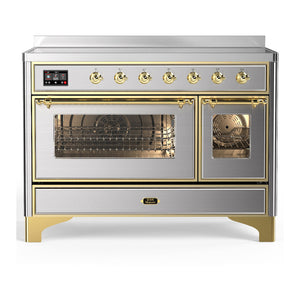ILVE Majestic III 48-Inch Induction Range with 6 Induction Elements, 5.02 cu. ft. Oven, Stainless Steel with Brass Trim, Triple Glass Door, UMIB48NR3SSG