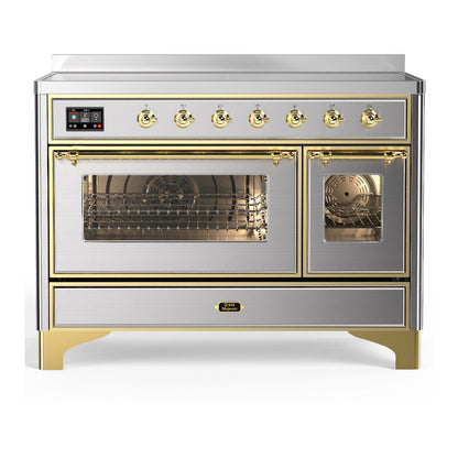 ILVE Majestic III 48-Inch Induction Range with 6 Induction Elements, 5.02 cu. ft. Oven, Stainless Steel with Brass Trim, Triple Glass Door, UMIB48NR3SSG