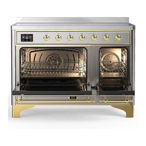ILVE Majestic III 48-Inch Induction Range with 6 Induction Elements, 5.02 cu. ft. Oven, Stainless Steel with Brass Trim, Triple Glass Door, UMIB48NR3SSG