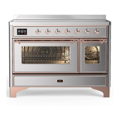 ILVE Majestic III 48-Inch Induction Range with 6 Induction Elements, 5.02 cu. ft. Oven, Stainless Steel with Copper Trim, Triple Glass Door, UMIB48NR3SSP