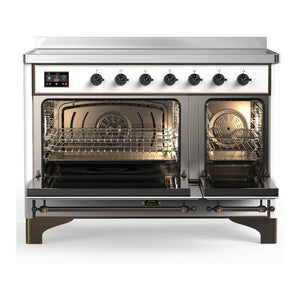 ILVE Majestic III 48-Inch Induction Range with 6 Induction Elements, 5.02 cu. ft. Oven, White with Burnished Trim, Triple Glass Door, UMIB48NR3WHB