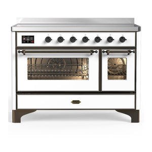ILVE Majestic III 48-Inch Induction Range with 6 Induction Elements, 5.02 cu. ft. Oven, White with Burnished Trim, Triple Glass Door, UMIB48NR3WHB