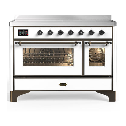 ILVE Majestic III 48-Inch Induction Range with 6 Induction Elements, 5.02 cu. ft. Oven, White with Burnished Trim, Triple Glass Door, UMIB48NR3WHB