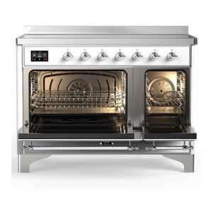 ILVE Majestic III 48-Inch Induction Range with 6 Induction Elements, 5.02 cu. ft. Oven, White with Chrome Trim, Triple Glass Door, UMIB48NR3WHC