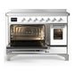 ILVE Majestic III 48-Inch Induction Range with 6 Induction Elements, 5.02 cu. ft. Oven, White with Chrome Trim, Triple Glass Door, UMIB48NR3WHC