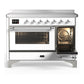 ILVE Majestic III 48-Inch Induction Range with 6 Induction Elements, 5.02 cu. ft. Oven, White with Chrome Trim, Triple Glass Door, UMIB48NR3WHC