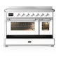 ILVE Majestic III 48-Inch Induction Range with 6 Induction Elements, 5.02 cu. ft. Oven, White with Chrome Trim, Triple Glass Door, UMIB48NR3WHC