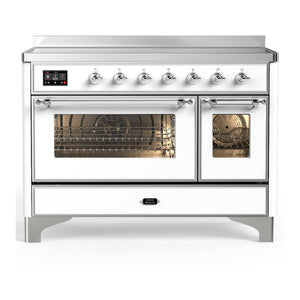 ILVE Majestic III 48-Inch Induction Range with 6 Induction Elements, 5.02 cu. ft. Oven, White with Chrome Trim, Triple Glass Door, UMIB48NR3WHC
