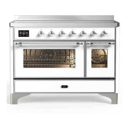 ILVE Majestic III 48-Inch Induction Range with 6 Induction Elements, 5.02 cu. ft. Oven, White with Chrome Trim, Triple Glass Door, UMIB48NR3WHC