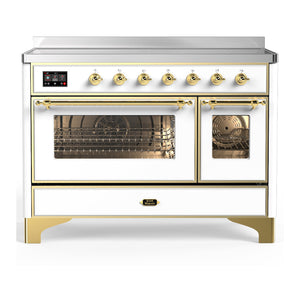 ILVE Majestic III 48-Inch Induction Range with 6 Induction Elements, 5.02 cu. ft. Oven, White with Brass Trim, Triple Glass Door, UMIB48NR3WHG