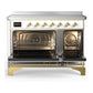 ILVE Majestic III 48-Inch Induction Range with 6 Induction Elements, 5.02 cu. ft. Oven, White with Brass Trim, Triple Glass Door, UMIB48NR3WHG