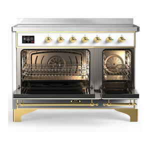 ILVE Majestic III 48-Inch Induction Range with 6 Induction Elements, 5.02 cu. ft. Oven, White with Brass Trim, Triple Glass Door, UMIB48NR3WHG