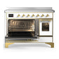 ILVE Majestic III 48-Inch Induction Range with 6 Induction Elements, 5.02 cu. ft. Oven, White with Brass Trim, Triple Glass Door, UMIB48NR3WHG