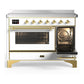 ILVE Majestic III 48-Inch Induction Range with 6 Induction Elements, 5.02 cu. ft. Oven, White with Brass Trim, Triple Glass Door, UMIB48NR3WHG