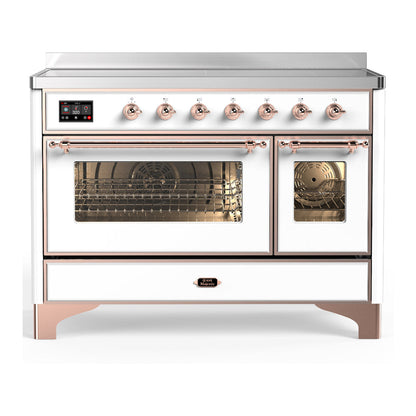 ILVE Majestic III 48-Inch Induction Range with 6 Induction Elements, 5.02 cu. ft. Oven, White with Copper Trim, Triple Glass Door, UMIB48NR3WHP
