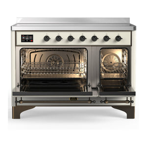 ILVE Majestic III 48-Inch Induction Range with 6 Induction Elements, 5.02 cu. ft. Oven, Antique White with Burnished Trim, Solid Door, UMIB48QNR3AWB
