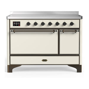 ILVE Majestic III 48-Inch Induction Range with 6 Induction Elements, 5.02 cu. ft. Oven, Antique White with Burnished Trim, Solid Door, UMIB48QNR3AWB