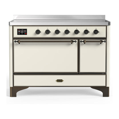 ILVE Majestic III 48-Inch Induction Range with 6 Induction Elements, 5.02 cu. ft. Oven, Antique White with Burnished Trim, Solid Door, UMIB48QNR3AWB
