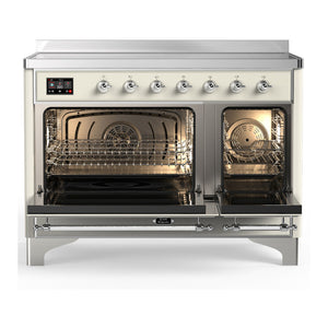 ILVE Majestic III 48-Inch Induction Range with 6 Induction Elements, 5.02 cu. ft. Oven, Antique White with Chrome Trim, Solid Door, UMIB48QNR3AWC