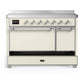 ILVE Majestic III 48-Inch Induction Range with 6 Induction Elements, 5.02 cu. ft. Oven, Antique White with Chrome Trim, Solid Door, UMIB48QNR3AWC