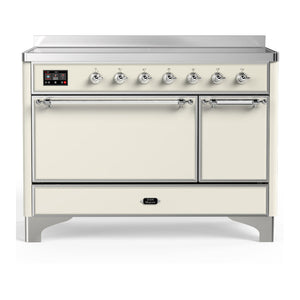 ILVE Majestic III 48-Inch Induction Range with 6 Induction Elements, 5.02 cu. ft. Oven, Antique White with Chrome Trim, Solid Door, UMIB48QNR3AWC