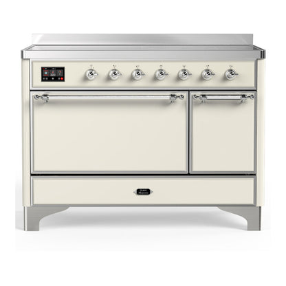 ILVE Majestic III 48-Inch Induction Range with 6 Induction Elements, 5.02 cu. ft. Oven, Antique White with Chrome Trim, Solid Door, UMIB48QNR3AWC