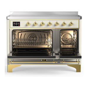 ILVE Majestic III 48-Inch Induction Range with 6 Induction Elements, 5.02 cu. ft. Oven, Antique White with Brass Trim, Solid Door, UMIB48QNR3AWG
