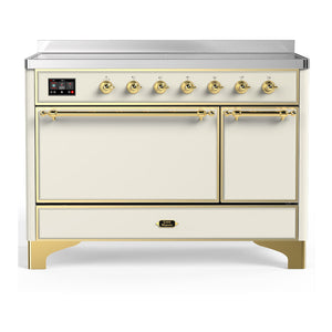 ILVE Majestic III 48-Inch Induction Range with 6 Induction Elements, 5.02 cu. ft. Oven, Antique White with Brass Trim, Solid Door, UMIB48QNR3AWG