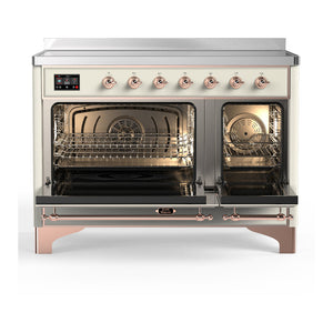 ILVE Majestic III 48-Inch Induction Range with 6 Induction Elements, 5.02 cu. ft. Oven, Antique White with Copper Trim, Solid Door, UMIB48QNR3AWP