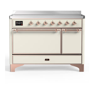 ILVE Majestic III 48-Inch Induction Range with 6 Induction Elements, 5.02 cu. ft. Oven, Antique White with Copper Trim, Solid Door, UMIB48QNR3AWP