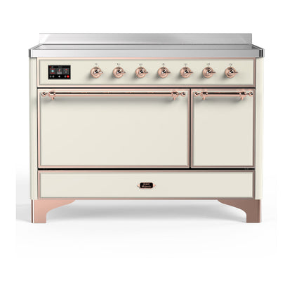ILVE Majestic III 48-Inch Induction Range with 6 Induction Elements, 5.02 cu. ft. Oven, Antique White with Copper Trim, Solid Door, UMIB48QNR3AWP