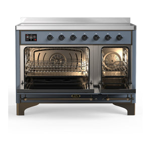 ILVE Majestic III 48-Inch Induction Range with 6 Induction Elements, 5.02 cu. ft. Oven, Blue Grey with Burnished Trim, Solid Door, UMIB48QNR3BGB