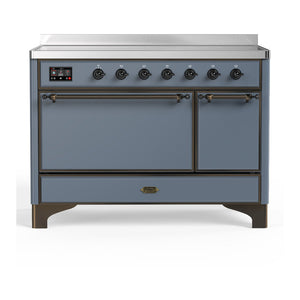 ILVE Majestic III 48-Inch Induction Range with 6 Induction Elements, 5.02 cu. ft. Oven, Blue Grey with Burnished Trim, Solid Door, UMIB48QNR3BGB