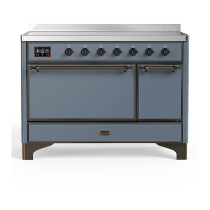 ILVE Majestic III 48-Inch Induction Range with 6 Induction Elements, 5.02 cu. ft. Oven, Blue Grey with Burnished Trim, Solid Door, UMIB48QNR3BGB