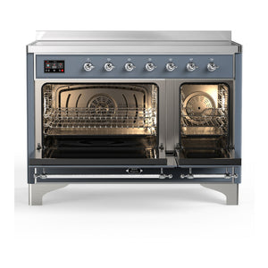 ILVE Majestic III 48-Inch Induction Range with 6 Induction Elements, 5.02 cu. ft. Oven, Blue Grey with Chrome Trim, Solid Door, UMIB48QNR3BGC