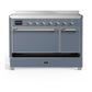 ILVE Majestic III 48-Inch Induction Range with 6 Induction Elements, 5.02 cu. ft. Oven, Blue Grey with Chrome Trim, Solid Door, UMIB48QNR3BGC