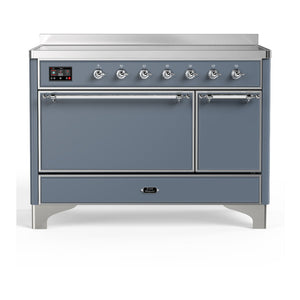 ILVE Majestic III 48-Inch Induction Range with 6 Induction Elements, 5.02 cu. ft. Oven, Blue Grey with Chrome Trim, Solid Door, UMIB48QNR3BGC