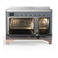 ILVE Majestic III 48-Inch Induction Range with 6 Induction Elements, 5.02 cu. ft. Oven, Blue Grey with Copper Trim, Solid Door, UMIB48QNR3BGP