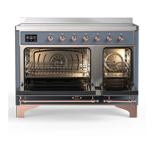 ILVE Majestic III 48-Inch Induction Range with 6 Induction Elements, 5.02 cu. ft. Oven, Blue Grey with Copper Trim, Solid Door, UMIB48QNR3BGP