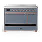 ILVE Majestic III 48-Inch Induction Range with 6 Induction Elements, 5.02 cu. ft. Oven, Blue Grey with Copper Trim, Solid Door, UMIB48QNR3BGP