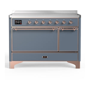 ILVE Majestic III 48-Inch Induction Range with 6 Induction Elements, 5.02 cu. ft. Oven, Blue Grey with Copper Trim, Solid Door, UMIB48QNR3BGP