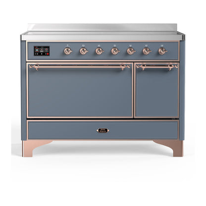 ILVE Majestic III 48-Inch Induction Range with 6 Induction Elements, 5.02 cu. ft. Oven, Blue Grey with Copper Trim, Solid Door, UMIB48QNR3BGP