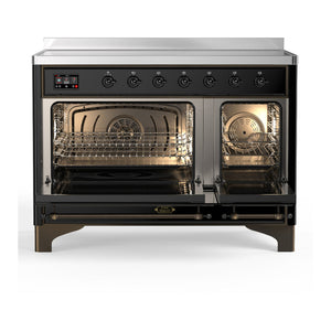 ILVE Majestic III 48-Inch Induction Range with 6 Induction Elements, 5.02 cu. ft. Oven, Glossy Black with Burnished Trim, Solid Door, UMIB48QNR3BKB