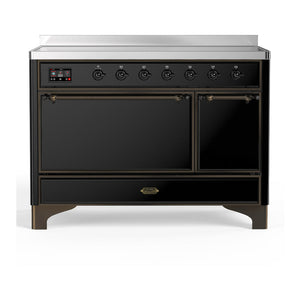 ILVE Majestic III 48-Inch Induction Range with 6 Induction Elements, 5.02 cu. ft. Oven, Glossy Black with Burnished Trim, Solid Door, UMIB48QNR3BKB