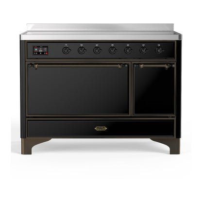 ILVE Majestic III 48-Inch Induction Range with 6 Induction Elements, 5.02 cu. ft. Oven, Glossy Black with Burnished Trim, Solid Door, UMIB48QNR3BKB