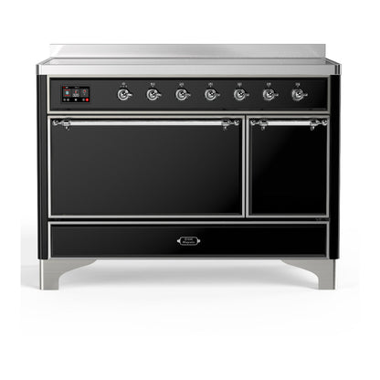 ILVE Majestic III 48-Inch Induction Range with 6 Induction Elements, 5.02 cu. ft. Oven, Glossy Black with Chrome Trim, Solid Door, UMIB48QNR3BKC