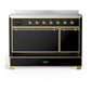 ILVE Majestic III 48-Inch Induction Range with 6 Induction Elements, 5.02 cu. ft. Oven, Glossy Black with Brass Trim, Solid Door, UMIB48QNR3BKG
