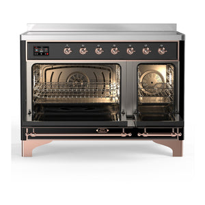 ILVE Majestic III 48-Inch Induction Range with 6 Induction Elements, 5.02 cu. ft. Oven, Glossy Black with Copper Trim, Solid Door, UMIB48QNR3BKP
